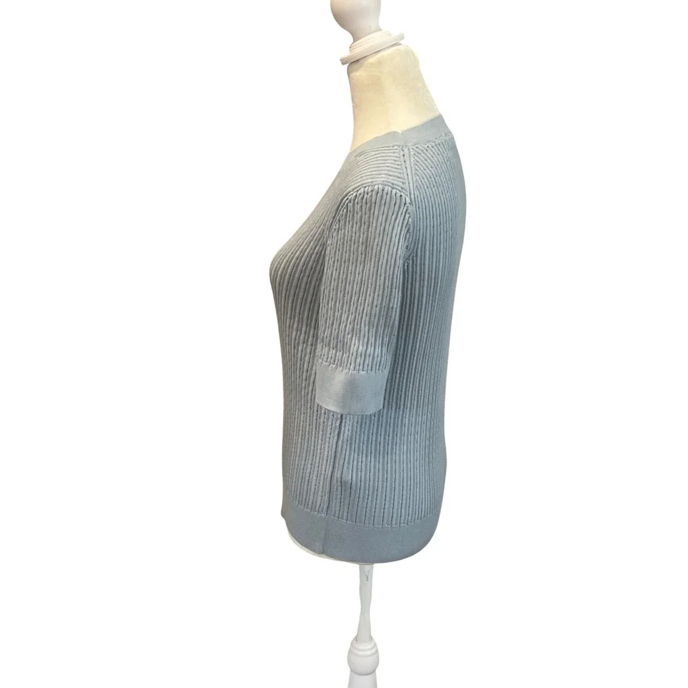 COS Light Blue‎ Ribbed Knit Short Sleeve Sweater Top size Small